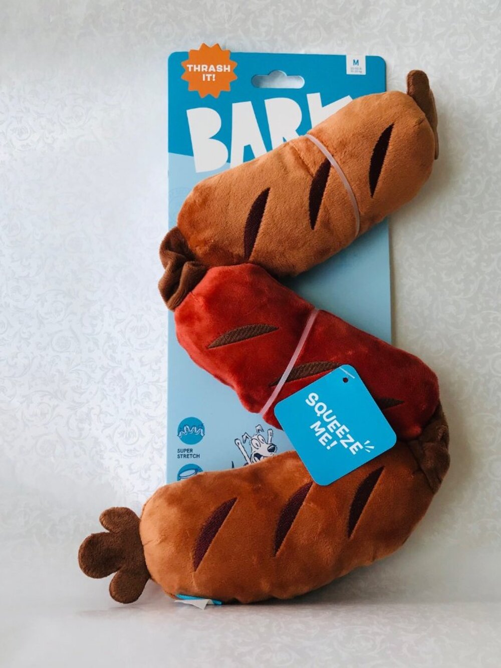 Bark  The Best of BarkBox   Sausage Toy Super Stretch 3 Squeakers   NWT